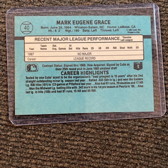 MARK GRACE CUBS ROOKIE CARD - Picture 2 of 2